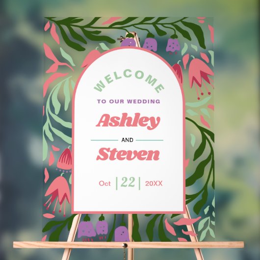 Retro-Boho Zweige mit Blume Begrüßung Hochzeit Acrylschild (Neutral)