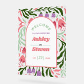 Retro-Boho Zweige mit Blume Begrüßung Hochzeit Acrylschild (Winkel)