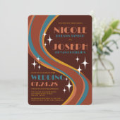 Retro Bold 70's Rainbow Swirl Lässige Hochzeit Einladung (Stehend Vorderseite)