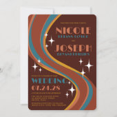 Retro Bold 70's Rainbow Swirl Lässige Hochzeit Einladung (Vorderseite)
