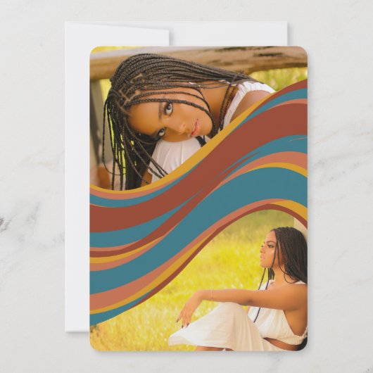 Retro Bold 70's Rainbow Swirl Lässiger Abschluss Einladung (Rückseite)