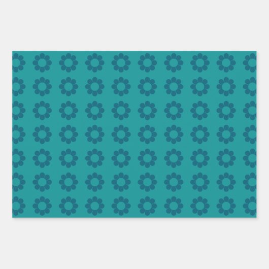 Retro Bold Aquamarin Blue Geometric Floral Daisy N Geschenkpapier Set (Vorderseite)
