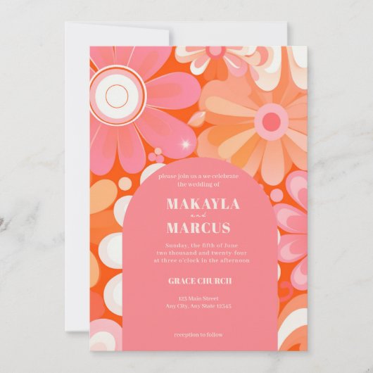 Retro Bold Arch QR Code Wedding Einladung (Vorderseite)