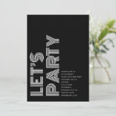 Retro Bold Birthday Party Black Einladung (Stehend Vorderseite)