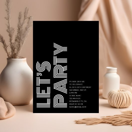 Retro Bold Birthday Party Black Einladung