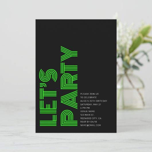 Retro Bold Birthday Party Black Green Einladung (Stehend Vorderseite)