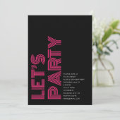 Retro Bold Birthday Party Black Pink Einladung (Stehend Vorderseite)