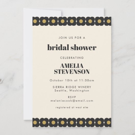 Retro Bold Black and Gold Floral Brautparty Einladung (Vorderseite)