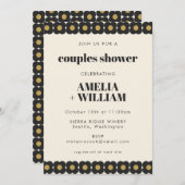 Retro Bold Black and Gold Floral Couples Dusche Einladung (Vorne/Hinten)