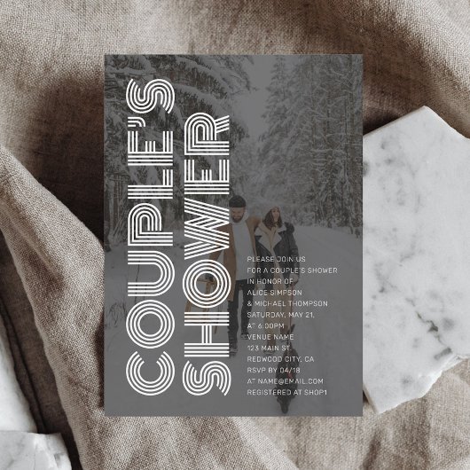 Retro Bold Black Photo Couples Shower Einladung