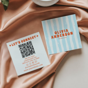 Retro Bold Blau 70er Boho Groovy Trendiger QR-Code Quadratische Visitenkarte