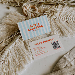 Retro Bold Blau  Groovy Funky Trendig Lustig QR-Co Visitenkarte