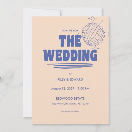 Retro Bold Blue & Beige Wedding Einladung (Vorderseite)