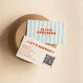 Retro Bold Blue Groovy Funky Trendy Fun QR Code Visitenkarte