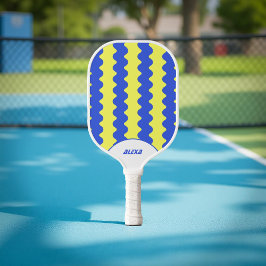 Retro Bold Blue & Lime Green 70er/90s Stripes Pickleball Schläger