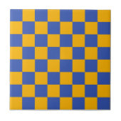 Retro Bold Blue & Yellow Checkered Vibrann Fliese (Vorderseite)