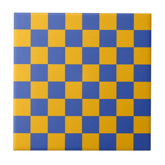 Retro Bold Blue & Yellow Checkered Vibrann Fliese (Vorderseite)