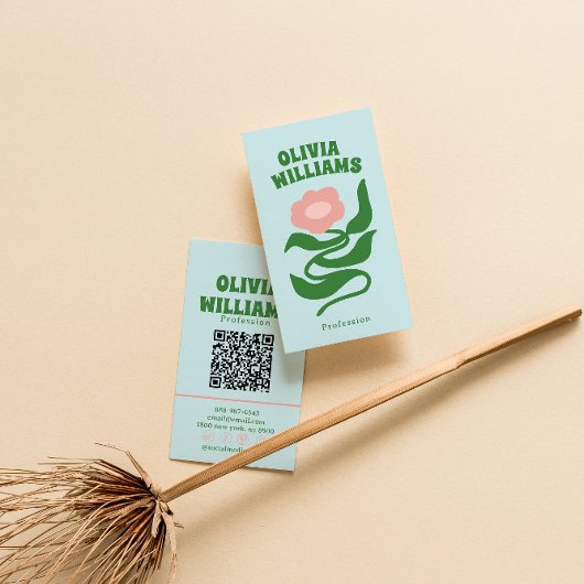 Retro Bold Boho QR Code Groovy Floral Trendy Visitenkarte