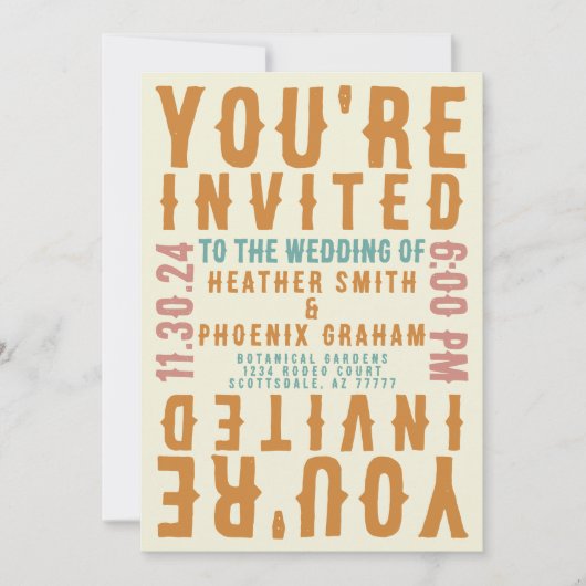 Retro Bold Bright Foto und QR Code Wedding Einladung (Vorderseite)