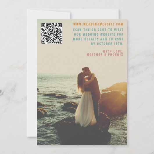 Retro Bold Bright Foto und QR Code Wedding Einladung (Rückseite)