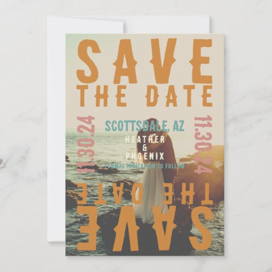 Retro Bold Bright Typografy Foto Save the Date Einladung (Vorderseite)