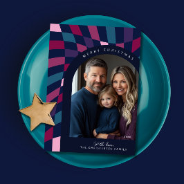 Retro Bold Checkered Foto Weihnachtskarte Ankündigung