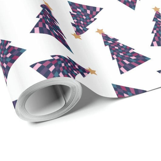 Retro Bold Checkered Weihnachtsbaummuster Geschenkpapier (Rolleneckpunkt)