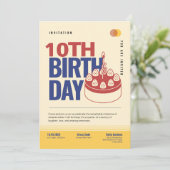 Retro Bold Einladung zum 10. Geburtstag (Stehend Vorderseite)