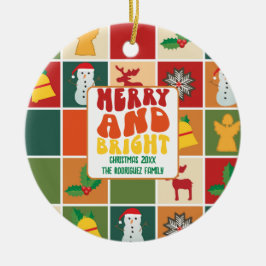 Retro Bold farbenfroher Familienname Weihnachten Keramik Ornament