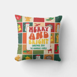 Retro Bold farbenfroher Familienname Weihnachtsfei Kissen