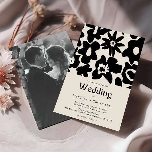 Retro Bold floral Foto Wedding Einladung