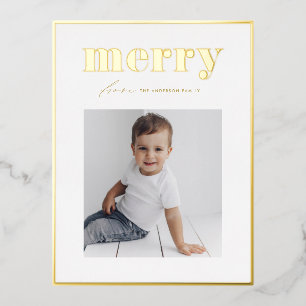 Retro Bold frohe Typografie Familienweihnachtsfest Folien Feiertagspostkarte