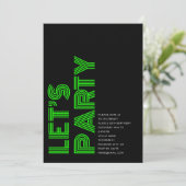 Retro Bold Geburtstagspartei Black Green Einladung (Stehend Vorderseite)