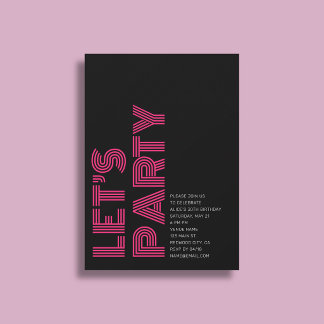 Retro Bold Geburtstagsparty Black Pink Einladung