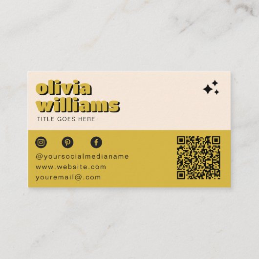 Retro Bold Green Blume QR Code Boho Groovy Visitenkarte (Rückseite)