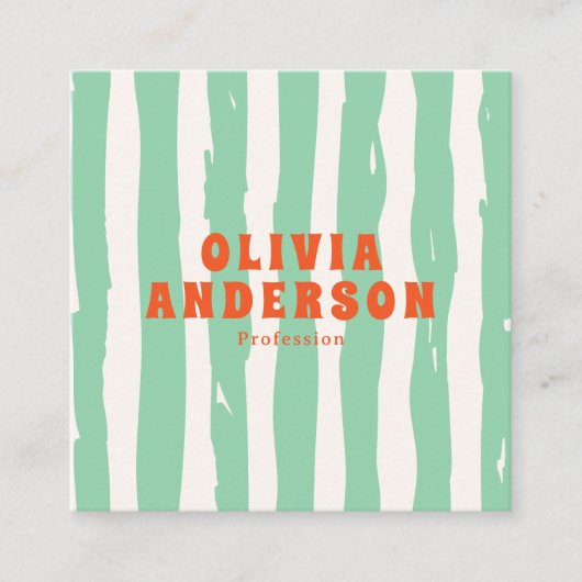 Retro Bold Green Boho Groovy Trendy Unique QR Code Quadratische Visitenkarte (Vorderseite)