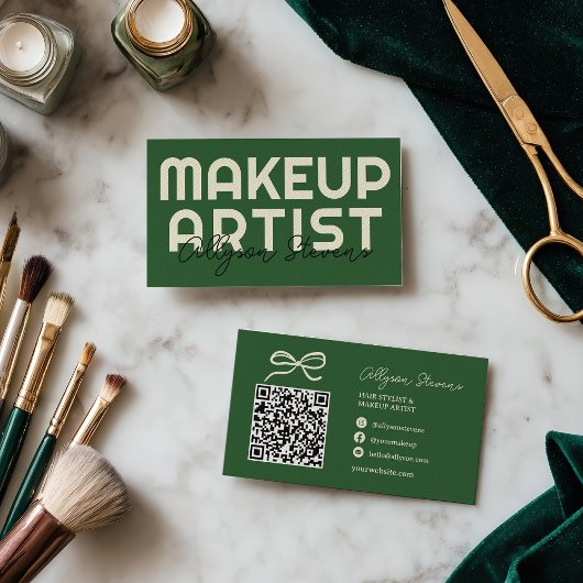 Retro Bold Green Makeup-Artist QR-Code Visitenkarte