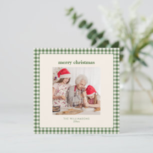 Retro Bold Grün Kariert Einfaches Frohe Weihnachte Feiertagskarte