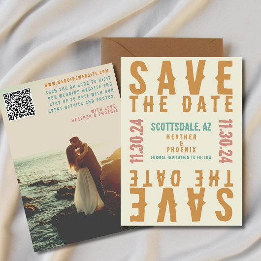 Retro Bold Helles QR-Code-Foto Save-the-Date Einladung