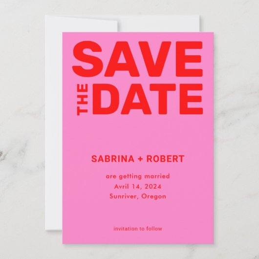Retro Bold Hot Pink & Red Typografy Wedding Save The Date (Vorderseite)