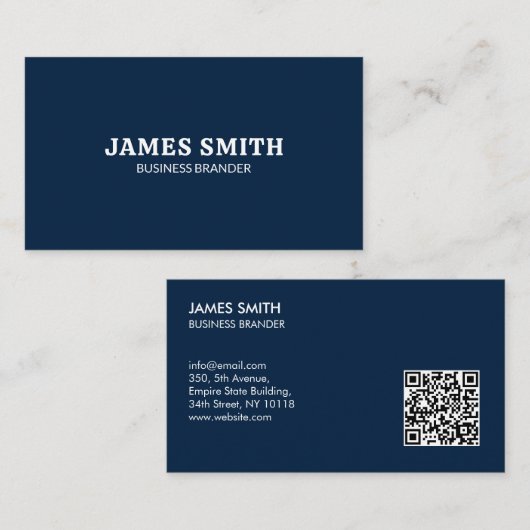 Retro Bold Minimalist Blue QR Code Business  Visitenkarte (Vorne/Hinten)