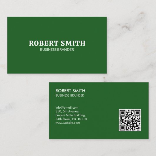 Retro Bold Minimalist Green QR Code Business Visitenkarte (Vorne/Hinten)