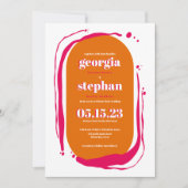 Retro Bold Neon Orange Pink Abstrakte Hochzeit Einladung (Vorderseite)