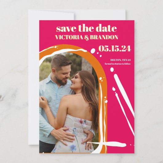 Retro Bold Neon Orange Pink Arch Wedding Save The Date (Vorderseite)