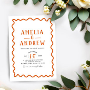 Retro Bold Orange Simple Wedding Einladung
