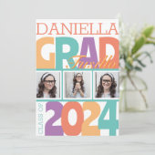 Retro Bold Oversified 3 Foto Grad Party Einladung (Stehend Vorderseite)