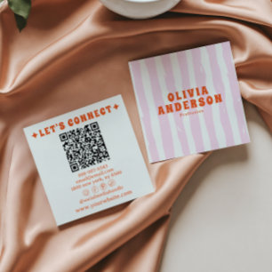 Retro Bold Pink Boho Groovy Trendy Girly QR Code Quadratische Visitenkarte