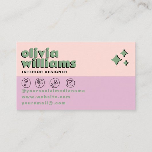 Retro Bold Pink Green Boho Groovy Checkered Unique Visitenkarte (Rückseite)