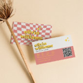 Retro Bold QR Code 70s Groovy Checkered Trendy Visitenkarte