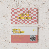 Retro Bold QR Code 70s Groovy Checkered Trendy Visitenkarte
